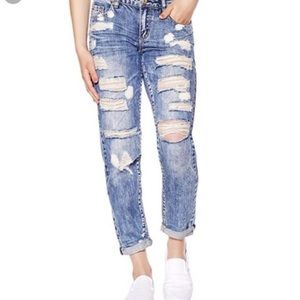 Boyfriend Distressed Acid Wash Jeans